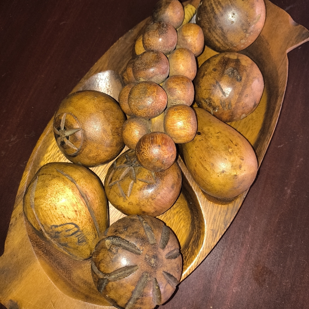 Large Wood Bowl Of Fruit.
